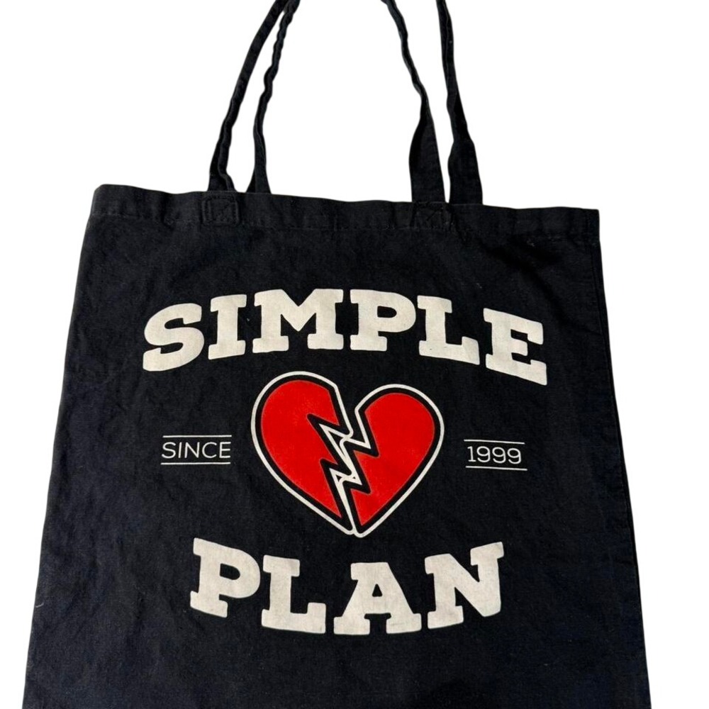 Simple Plan Band Tote Bag‎ Black Broken Heart Graphic 14x14"
